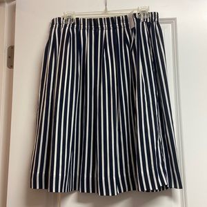 Navy Striped Skirt with Pockets